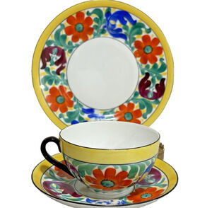 Vintage Phoenix Czechoslovakia Luncheon Set (4) Bold Hand Painted Moravian Art